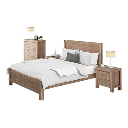 5 Pieces Bedroom Suite in Solid Wood Veneered Acacia Construction Timber Slat King Single Size Oak Colour Bed, Bedside Table , Tallboy & Dresser