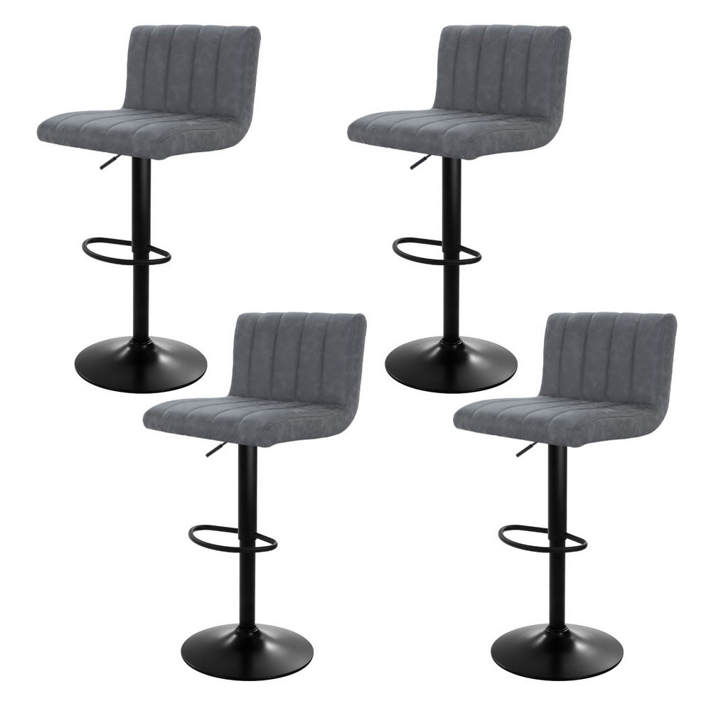 Artiss 4x Bar Stools Vintage Leather Gas Lift Grey