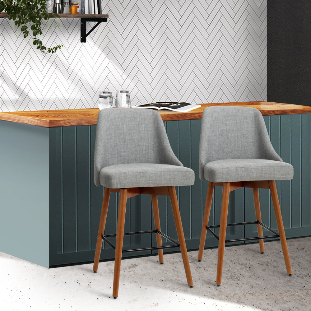 Artiss 2x Bar Stools Swivel Seat Wooden Grey