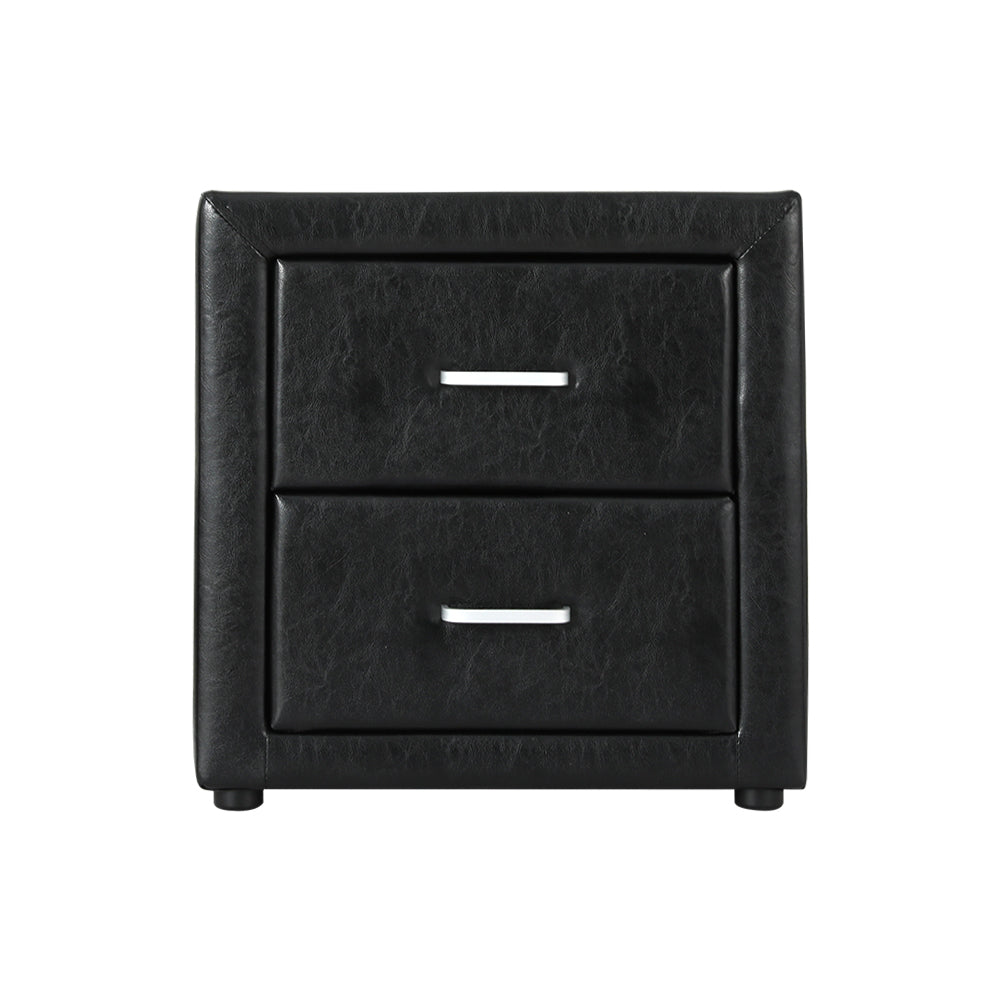 Artiss Bedside Table 2 Drawers Side Table Leather - CADEN Black