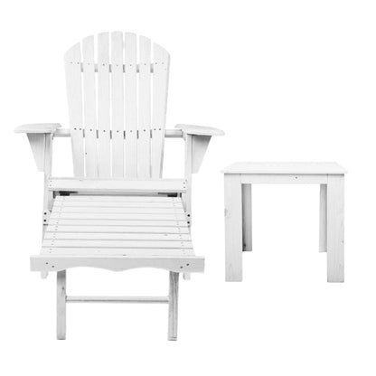 Gardeon 3PC Adirondack Outdoor Table and Chairs Wooden Sun Lounge Beach Patio White