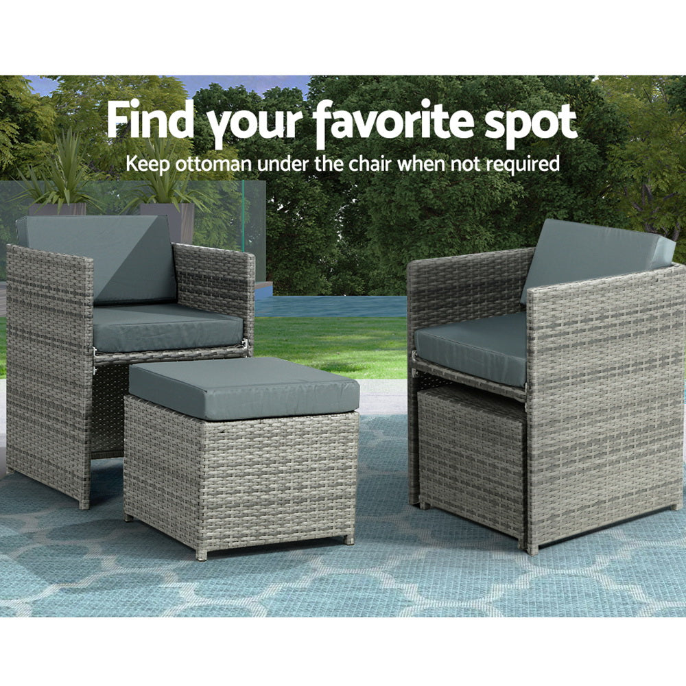 Gardeon Outdoor Dining Set 13 Piece Wicker Table Chairs Setting Grey