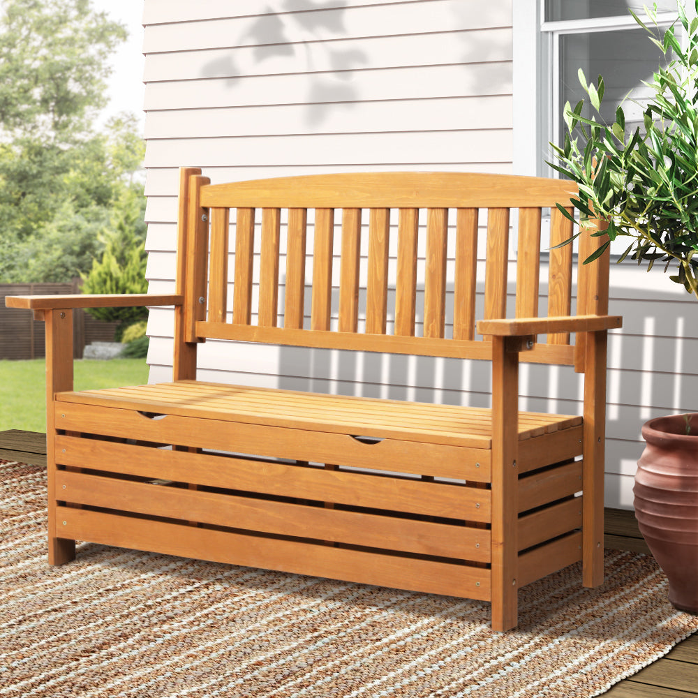 Gardeon Outdoor Storage Bench Box Wooden Garden Chair 2 Seat Timber Furniture