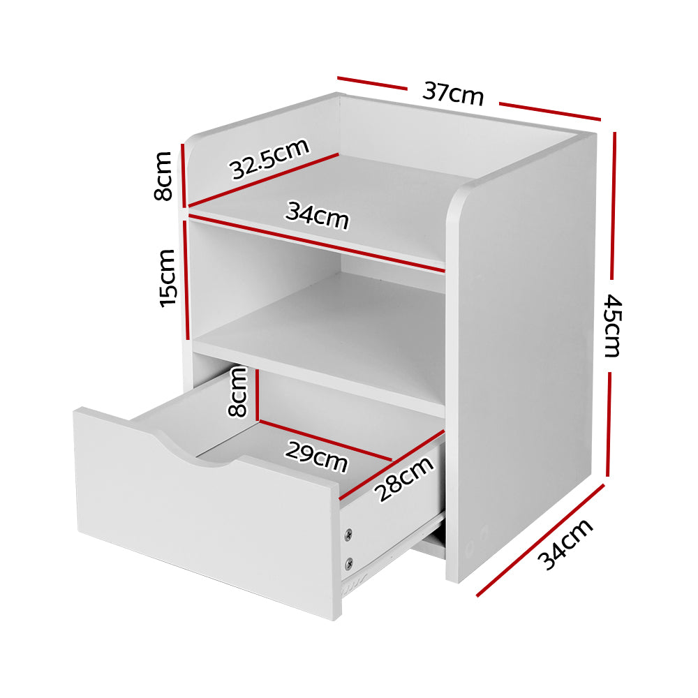 Artiss Bedside Table 1 Drawer with Shelf - FARA White