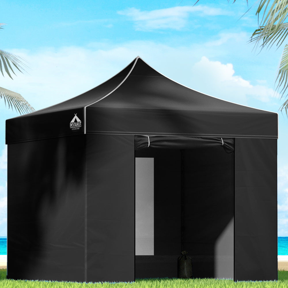 Instahut Gazebo Pop Up Marquee 3x3m Folding Tent Wedding Gazebos 500D Black