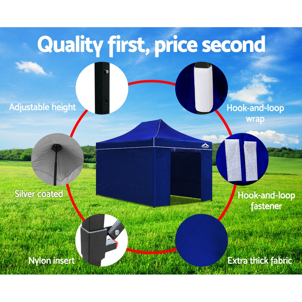 Instahut Gazebo 3x4.5 Pop Up Marquee Folding Tent Wedding Gazebos Camping Outdoor Shade Canopy Blue