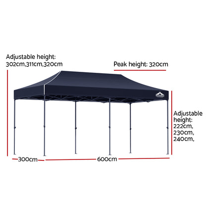 Instahut Gazebo Pop Up Marquee 3x6 Folding Tent Wedding 500D Oxford Camping Navy