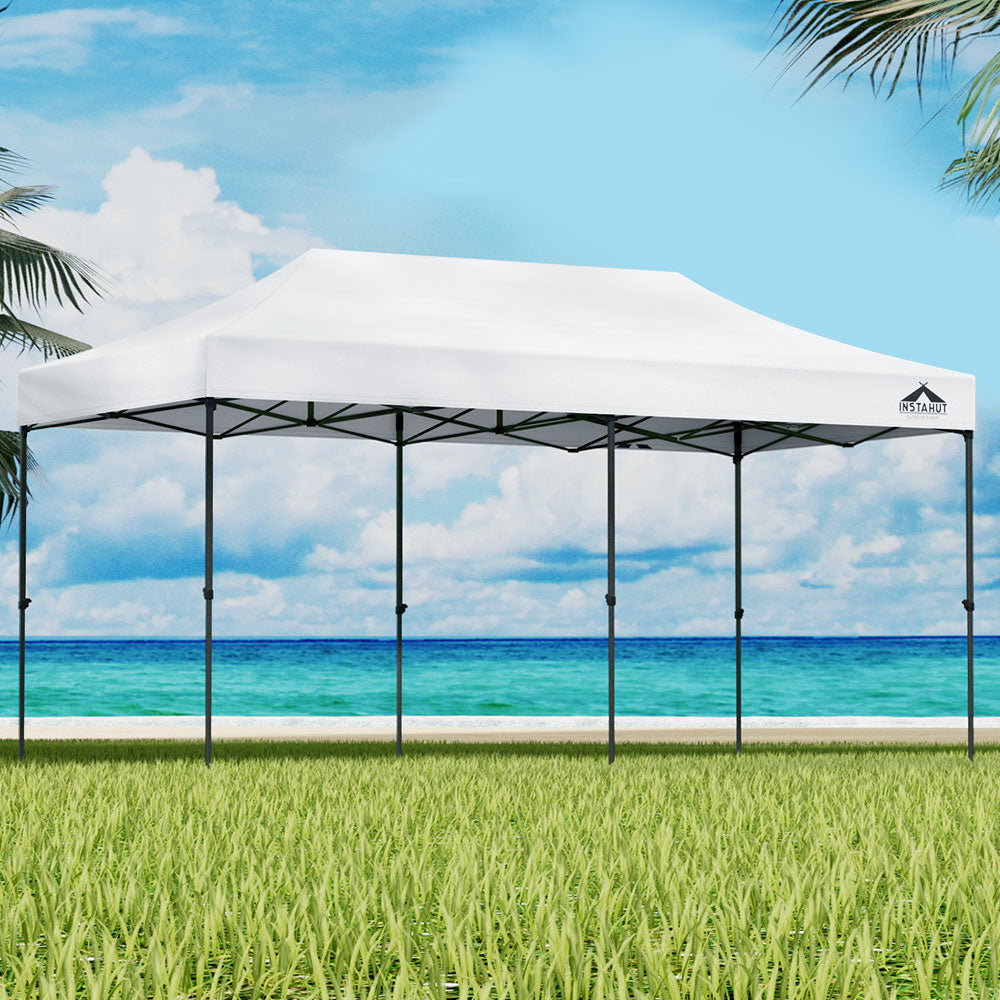 Instahut Gazebo Pop Up Marquee 3x6 Folding 500D Wedding Tent Base Pod White