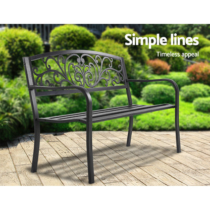 Gardeon Outdoor Garden Bench Seat Steel Outdoor Furniture 3 Seater Park Black