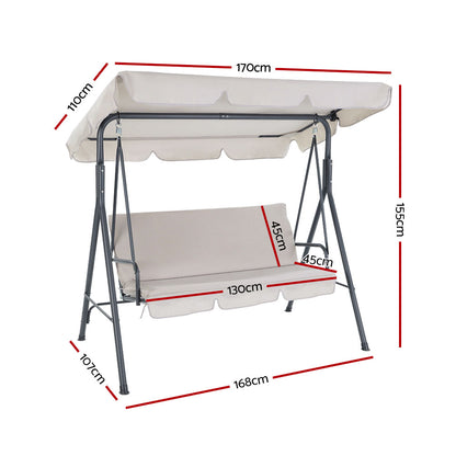 Gardeon Outdoor Swing Chair Garden Bench Furniture Canopy 3 Seater Beige