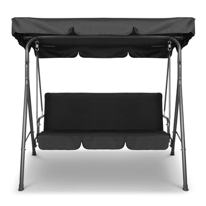 Gardeon Outdoor Swing Chair Garden Bench Furniture Canopy 3 Seater Black