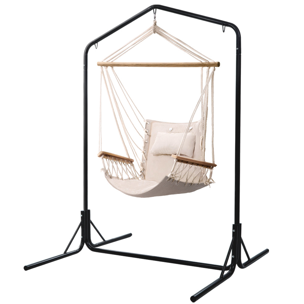 Gardeon Outdoor Hammock Chair with Stand Swing Hanging Hammock Garden Cream