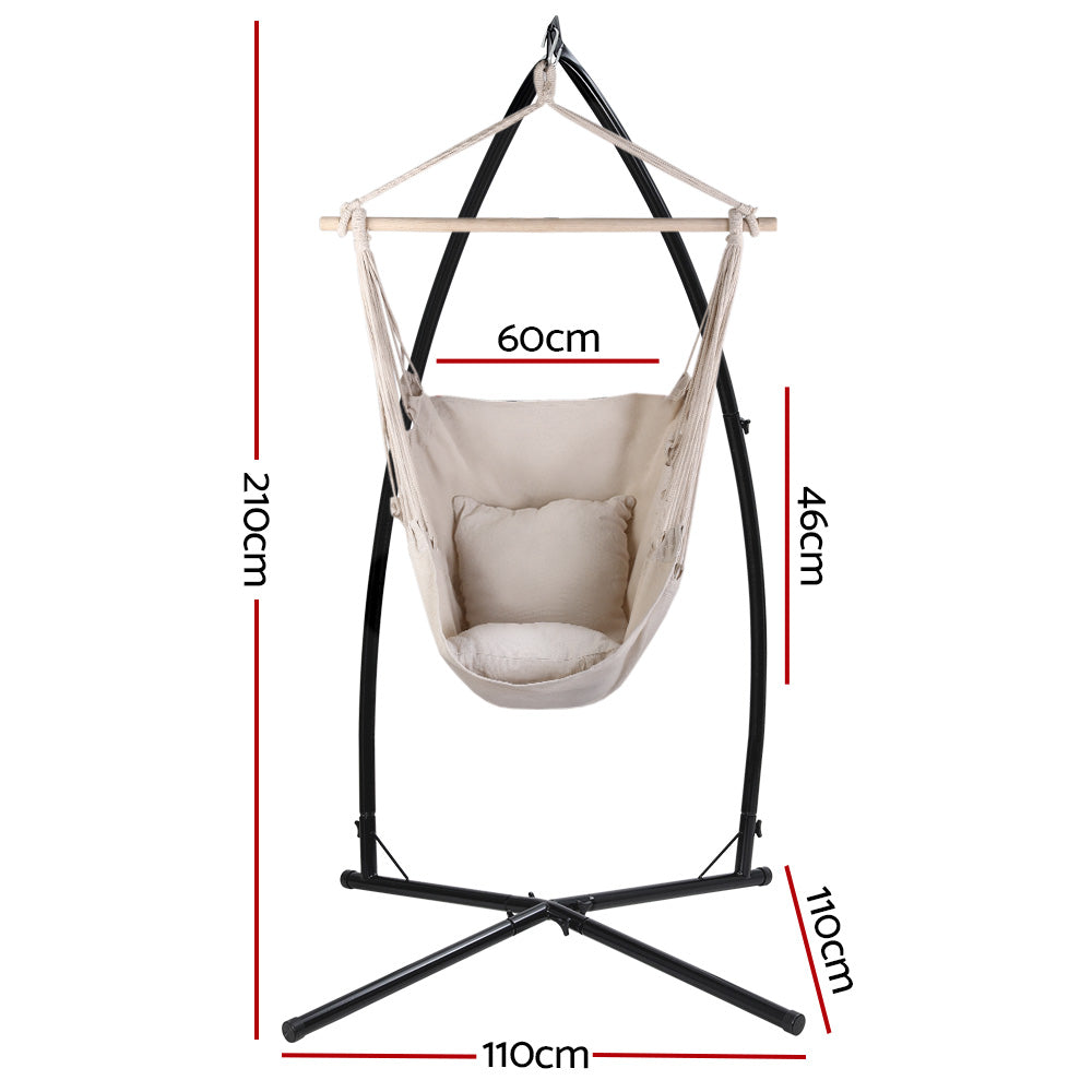 Gardeon Hammock Chair Outdoor Camping Hanging with Steel Stand Cream