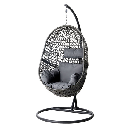 Gardeon Outdoor Egg Swing Chair Wicker Rattan Furniture Pod Stand Cushion Black