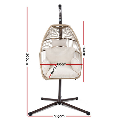 Gardeon Outdoor Egg Swing Chair Wicker Rope Furniture Pod Stand Cushion Latte