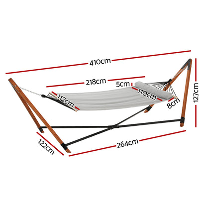 Gardeon Hammock Bed Outdoor Camping Timber Hammock with Stand Grey