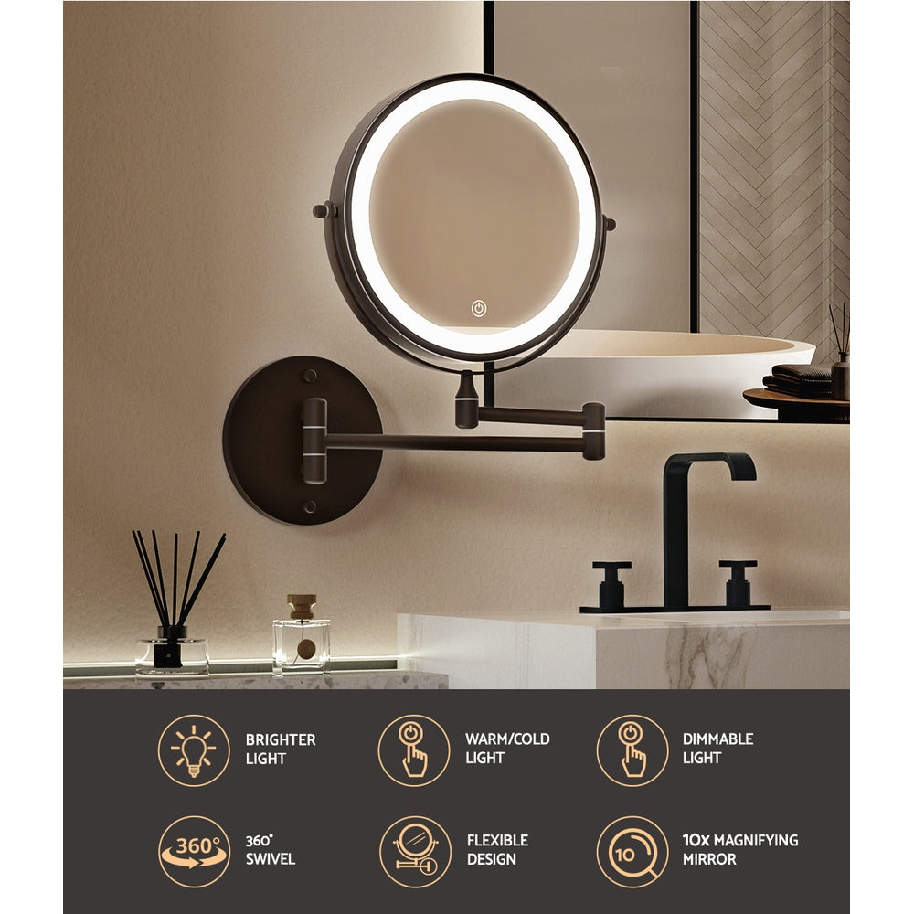 Embellir Extendable Makeup Mirror 10X Magnifying Double-Sided Bathroom Brown