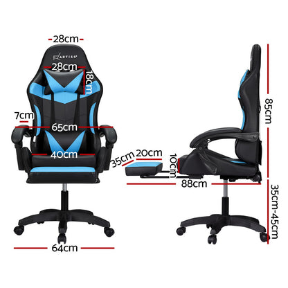 Artiss 6 Point Massage Gaming Office Chair 7 LED Footrest Cyan Blue