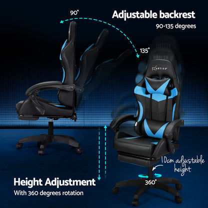 Artiss 6 Point Massage Gaming Office Chair 7 LED Footrest Cyan Blue