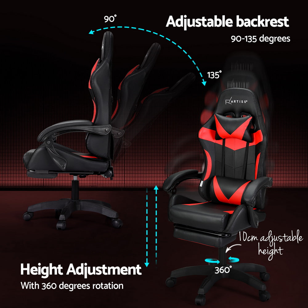 Artiss 6 Point Massage Gaming Office Chair 7 LED Footrest Red