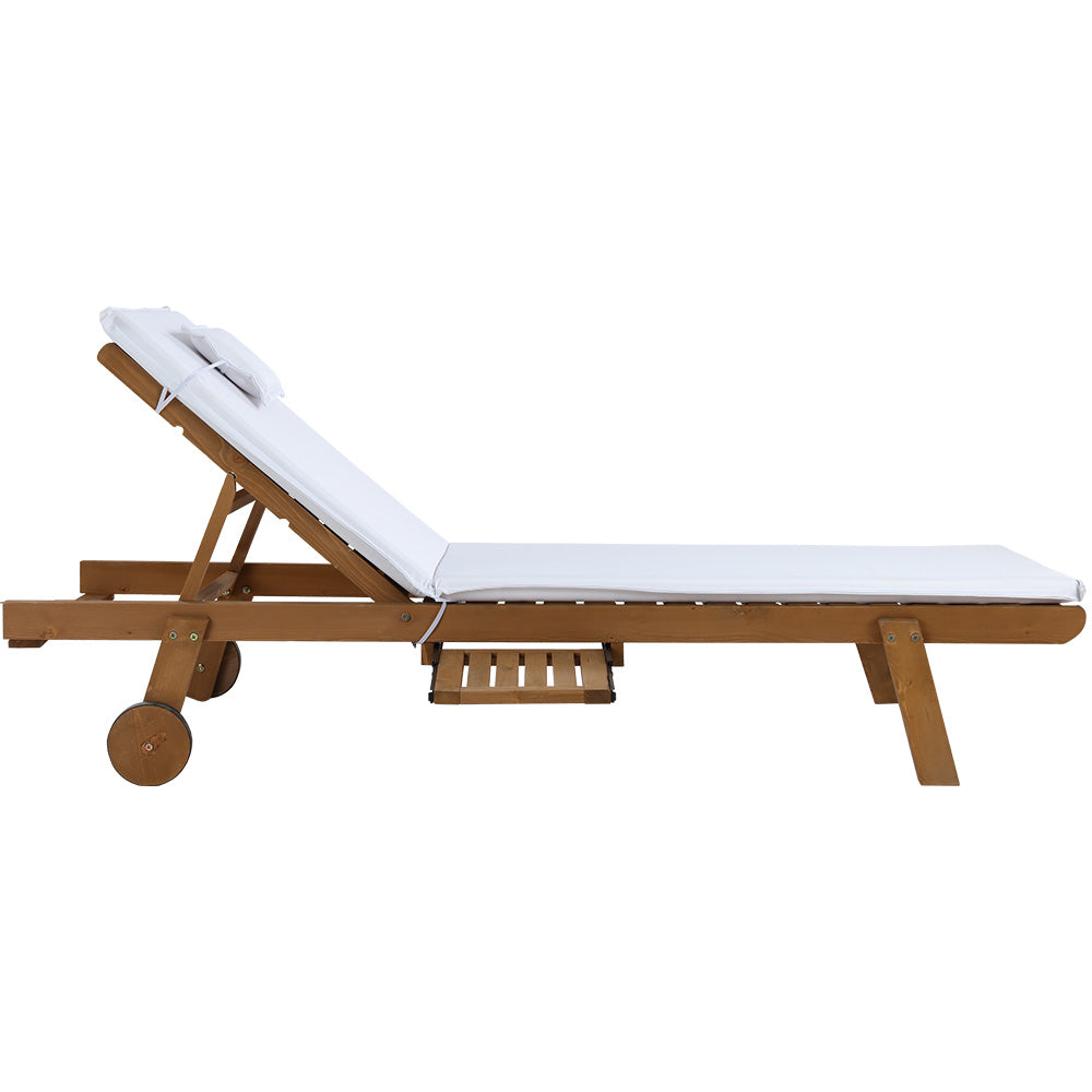 Gardeon Sun Lounge Wooden Lounger Outdoor Furniture Day Bed Wheels Patio White