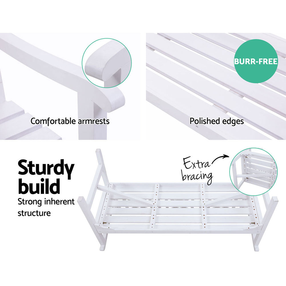 Gardeon Outdoor Garden Bench Wooden Chair 3 Seat Patio Furniture Lounge White