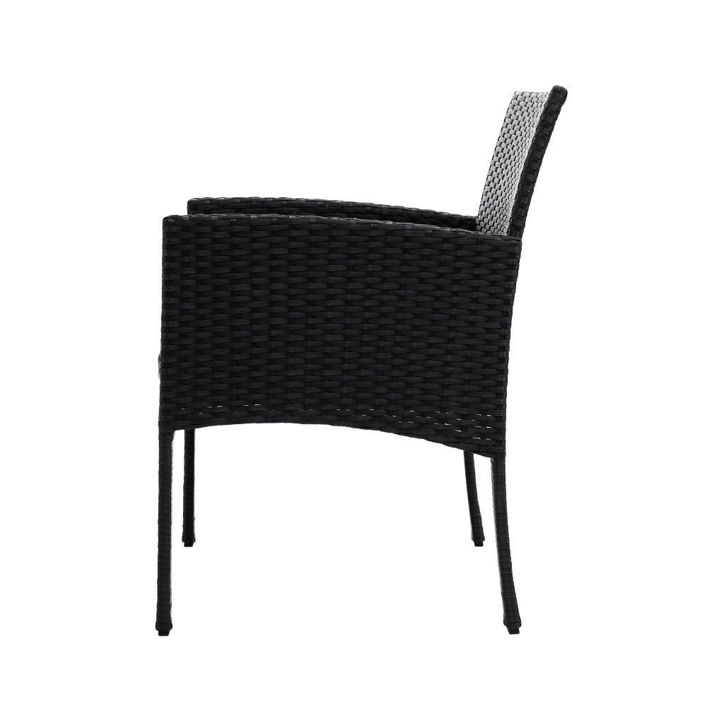 Gardeon 3PC Bistro Set Outdoor Furniture Rattan Table Chairs Cushion Patio Garden Ezra