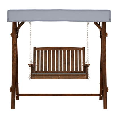 Gardeon Outdoor Wooden Swing Chair Garden Bench Canopy Cushion 2 Seater Charcoal