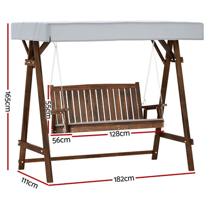 Gardeon Wooden Swing Chair Garden Bench Canopy 3 Seater Outdoor Furniture