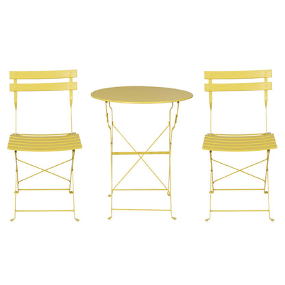 Gardeon 3PC Outdoor Bistro Set Steel Table and Chairs Patio Furniture Yellow