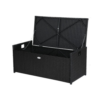 Gardeon Outdoor Storage Bench Box Wicker Garden Sheds Tools Cushion Patio Furniture Black