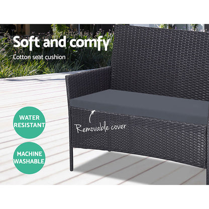 Gardeon 4 Seater Outdoor Sofa Set Wicker Setting Table Chair Furniture Dark Grey