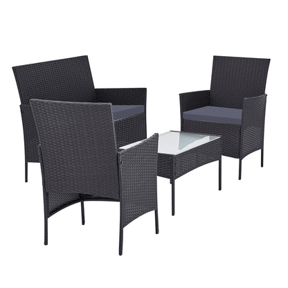 Gardeon 4 Seater Outdoor Sofa Set with Storage Cover Wicker Table Chair DarkGrey