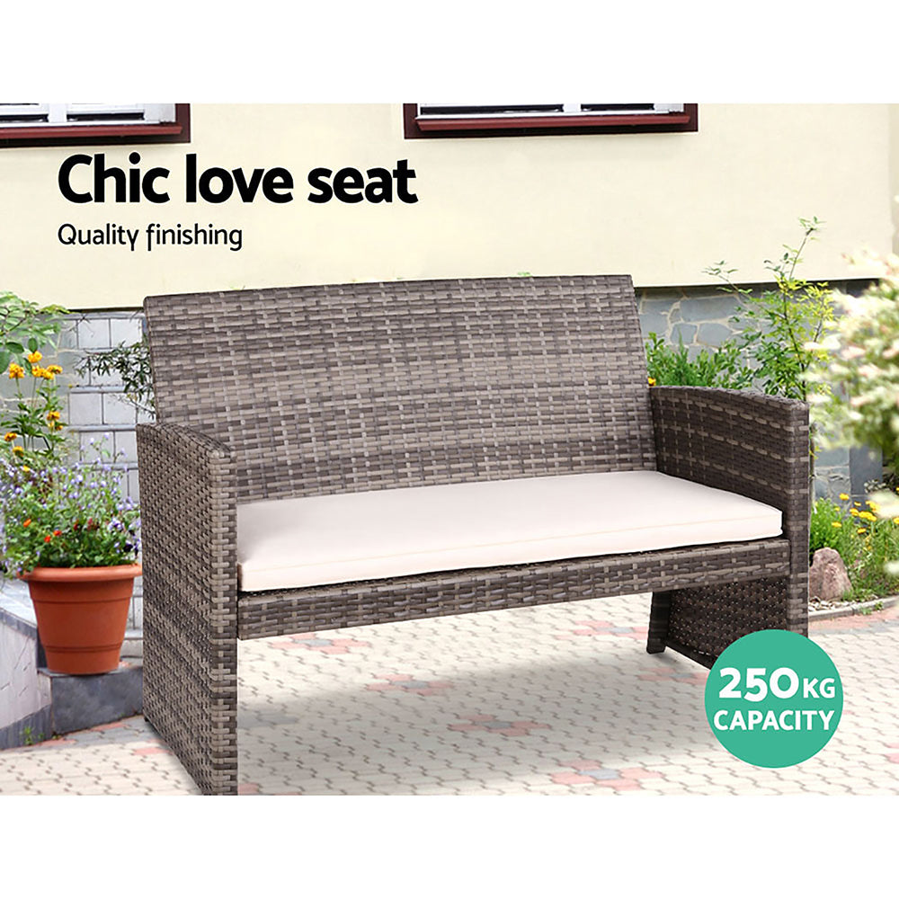 Gardeon 4 PCS Outdoor Sofa Set with Storage Cover Rattan Chair Furniture Grey