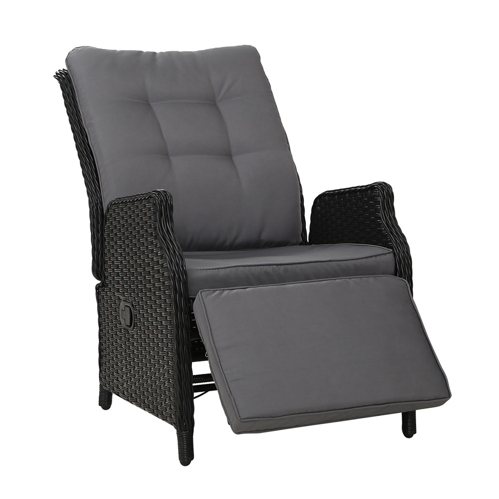 Gardeon Recliner Chairs Sun lounge Wicker Lounger Outdoor Furniture Patio Adjustable Black