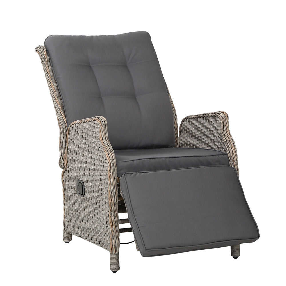 Gardeon Recliner Chairs Sun lounge Wicker Lounger Outdoor Furniture Patio Adjustable Grey