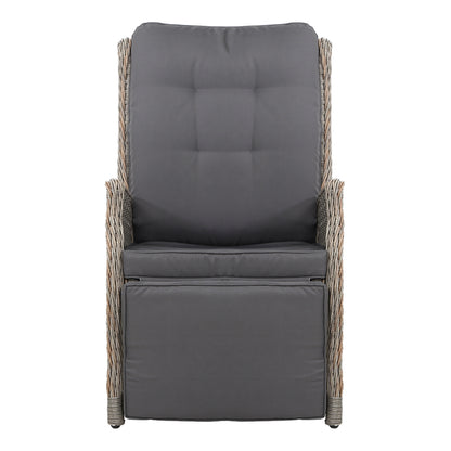 Gardeon Recliner Chairs Sun lounge Wicker Lounger Outdoor Furniture Patio Adjustable Grey