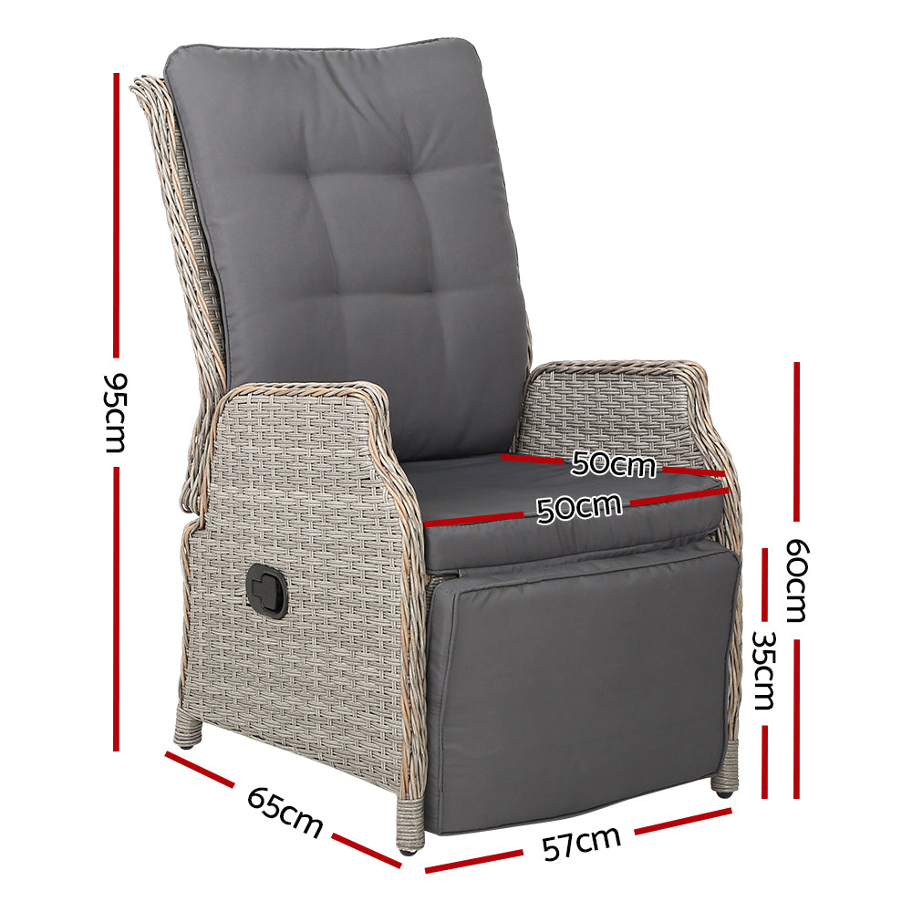 Gardeon 2PC Recliner Chairs Sun lounge Wicker Lounger Outdoor Furniture Adjustable Grey