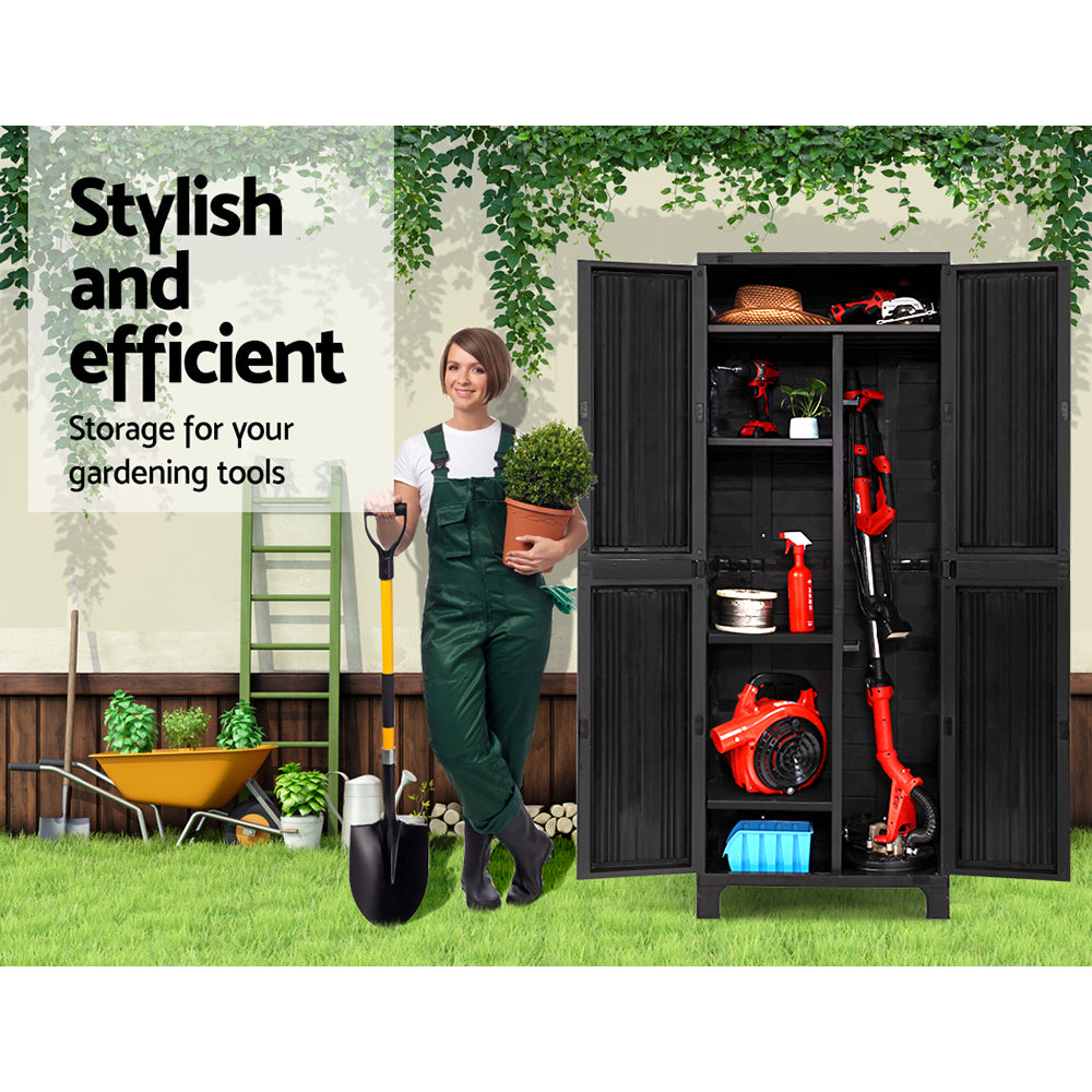 Gardeon Outdoor Storage Cabinet Box 173cm Lockable Cupboard Sheds Garage Adjustable Black