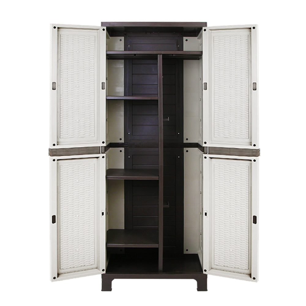 Gardeon Outdoor Storage Cabinet Box 173cm Lockable Cupboard Sheds Adjustable Rattan Beige