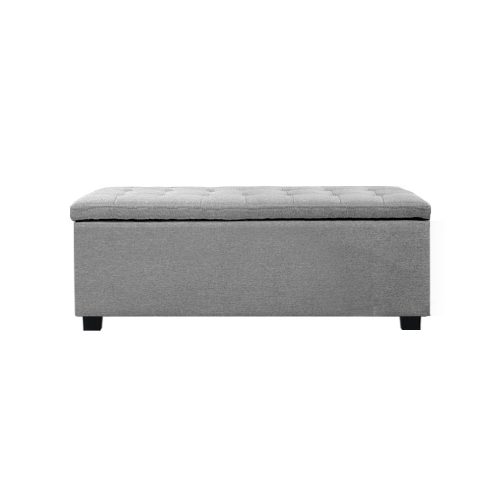 Artiss Storage Ottoman Blanket Box 97cm Linen Light Grey