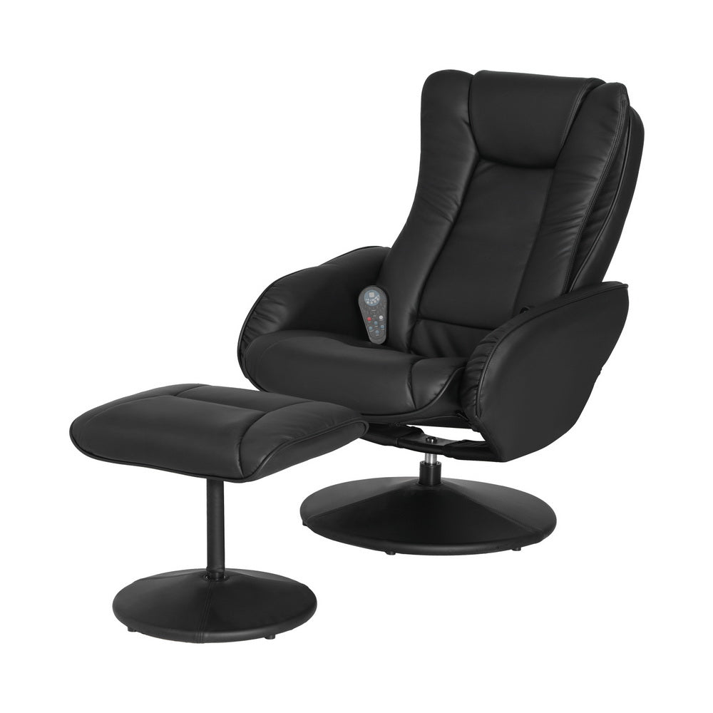 Artiss Recliner Chair Ottoman Heated Massage Black