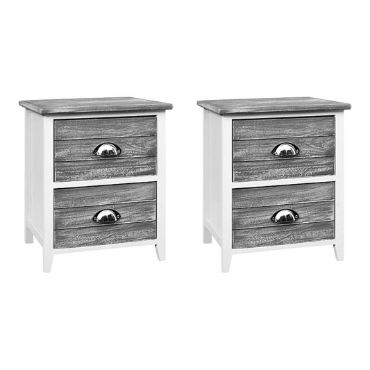 Artiss Bedside Table 2 Drawers Vintage X2 - THYME Grey