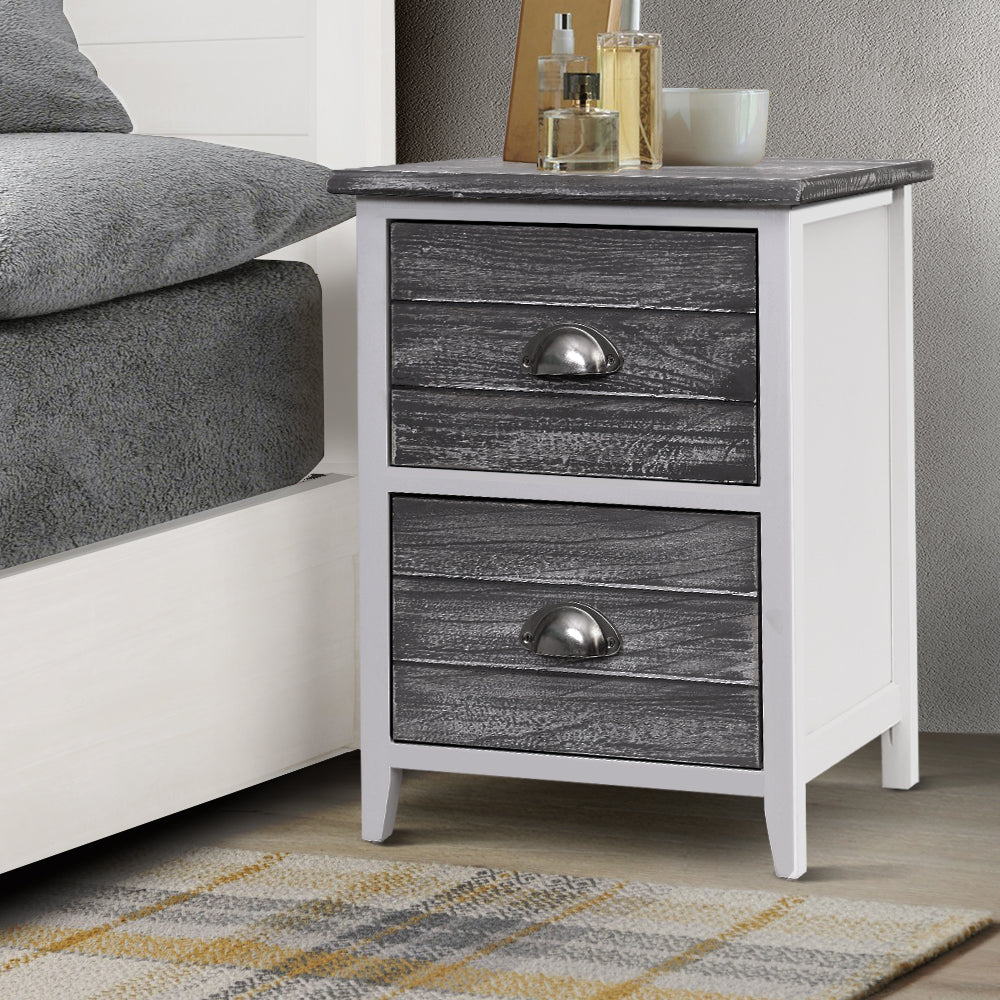 Artiss Bedside Table 2 Drawers Vintage X2 - THYME Grey