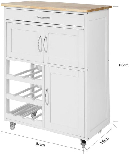 Kitchen Trolley with Wine Racks, Portable Workbench and Serving Cart for Bar or Dining