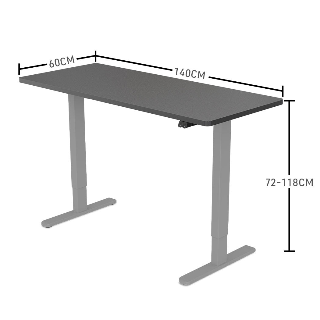 Fortia Sit To Stand Up Standing Desk, 140x60cm, 72-118cm Electric Height Adjustable, 70kg Load, Black/Silver Frame