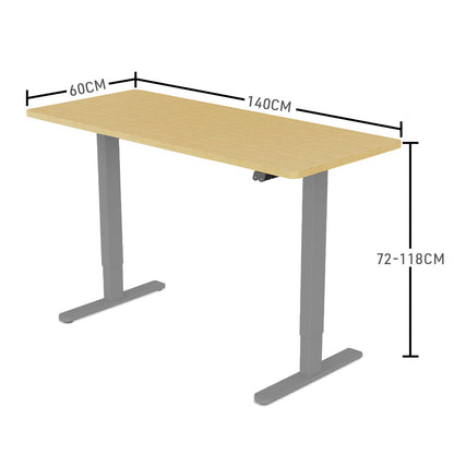 Fortia Sit To Stand Up Standing Desk, 140x60cm, 72-118cm Electric Height Adjustable, 70kg Load, White Oak Style/Silver Frame