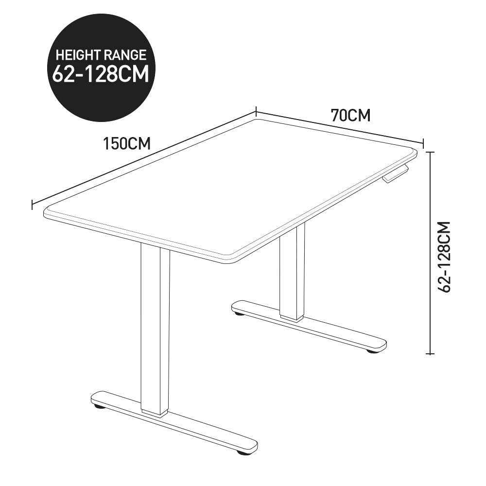 Fortia Sit To Stand Up Standing Desk, 150x70cm, 62-128cm Electric Height Adjustable, Dual Motor, 120kg Load, Black/Silver Frame