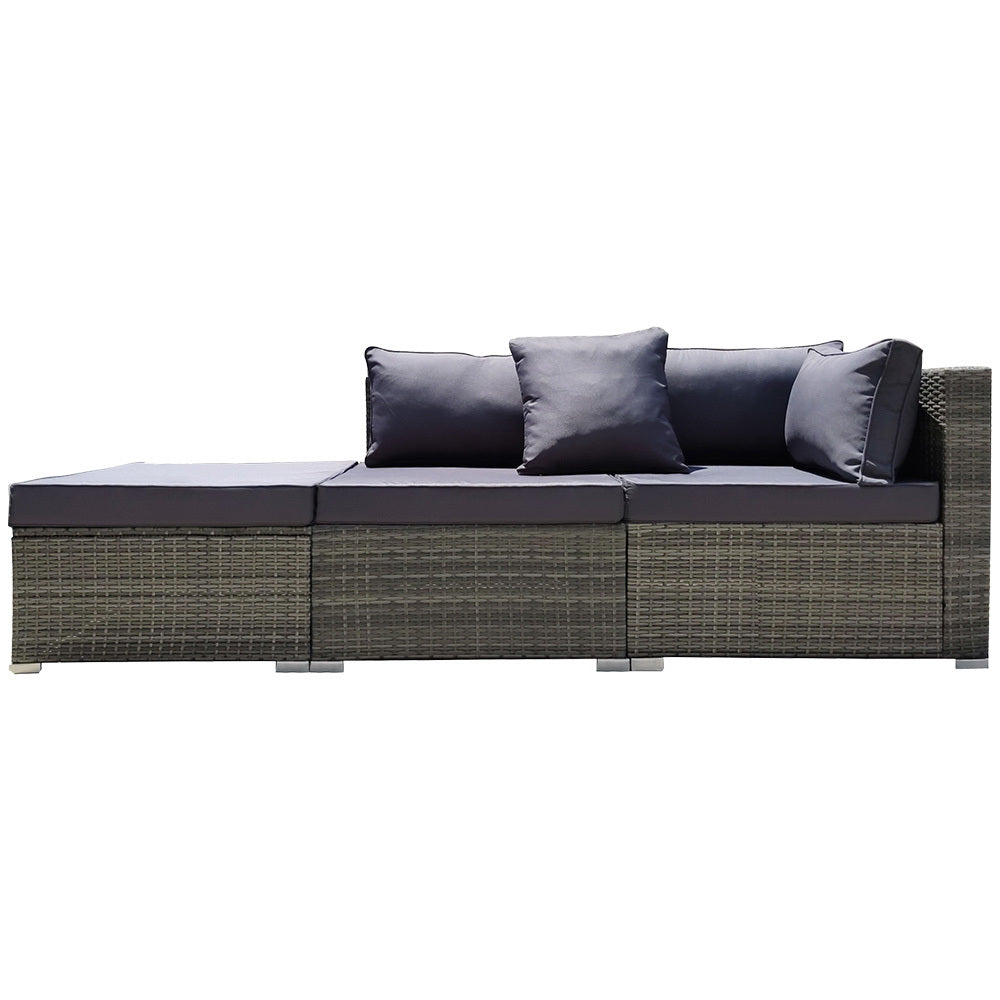 LONDON RATTAN 3 Seater Modular Outdoor Lounge Setting incl. Ottoman, Grey