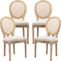 AADEN 4x Rattan Dining Chairs with Solid Wood Legs- Beige